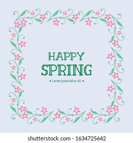 Elegant shape frame, with vintage leaf and flower design, for happy spring greeting card template decoration. Vector