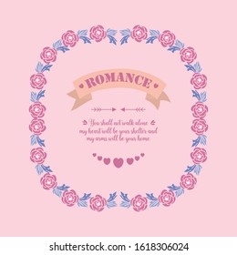 Elegant shape of leaf and flower frame, for romance day invitation card design. Vector