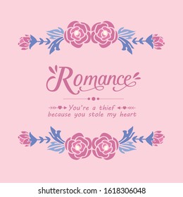 Elegant shape of leaf and flower frame, for romance day invitation card design. Vector