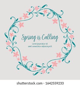 Elegant shape of leaf and flower frame, for spring calling greeting card decor. Vector