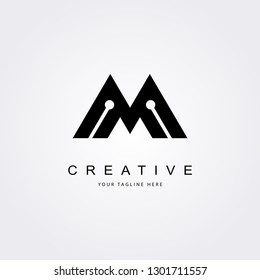 Elegant shape of  M letter logo with circuit icon