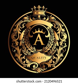 Elegant shield crown badge with classic ribbon Vector illustrations work Logo, mascot merchandise t-shirt, stickers and Label designs, poster, greeting cards advertising business company or brands.