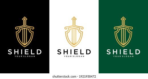 Elegant Shield logo designs concept vector, Guardian symbol, Shield and Sword logo template
