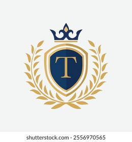 Elegant Shield Logo with Gold Crown and Laurel Wreath