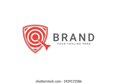 logotipo de destino de escudo elegante, color rojo, diseño de concepto único