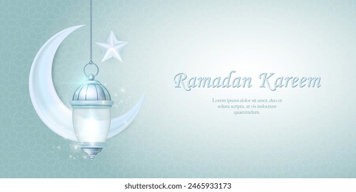 Elegant shimmering 3D islamic lamp and star moon. suitable for Ramadan, Raya Hari, Eid al Adha Islamic holiday