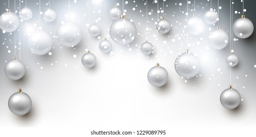 Elegant shiny Christmas background with baubles and place for text. Vector Illustration.