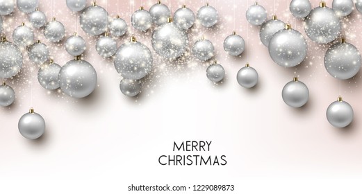 Elegant shiny Christmas background with baubles and place for text. Vector Illustration.