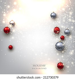 Elegant shiny Christmas background with baubles and place for text. Vector Illustration.