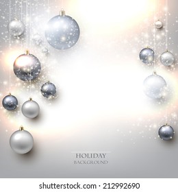 Elegant shiny Christmas background with baubles and place for text. Vector Illustration.