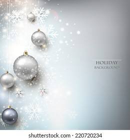 Elegant shiny Christmas background with baubles and place for text. Vector Illustration.