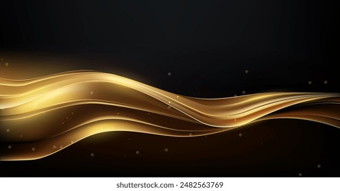 Elegantes y brillantes líneas doradas que fluyen Elegante y premium fondo de Vector para Anuncios, carteles y Fondos de pantalla.