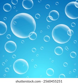 Elegant shiny realistic blue bubbles background