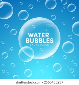 Elegant shiny realistic blue water bubbles background