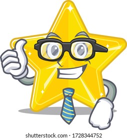 An elegant shiny star Businessman mascot design wearing glasses and tie