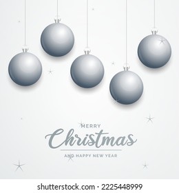 Elegant shiny white Christmas background with Silver baubles and place for text