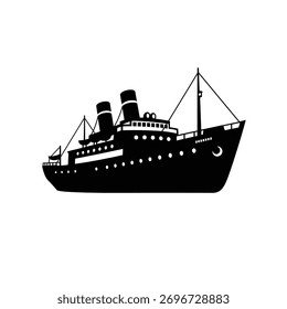 Elegante diseño de barco presentado como una llamativa silueta negra.