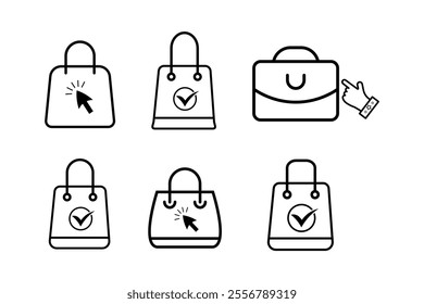 Elegant Shopping Bags Icon Collection for Trendy Market Needs, Creative Shopping Bags Icon Design for E-commerce Branding, shopping, bags, icon, market, retail, purchase, service, packaging, ecommerce