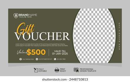 Elegant Shopping Gift Voucher Vector Template with 500 Dollars Value and Woman Image