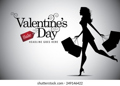 Elegant shopping girl Valentines Day advertising template EPS 10 vector royalty free stock illustration