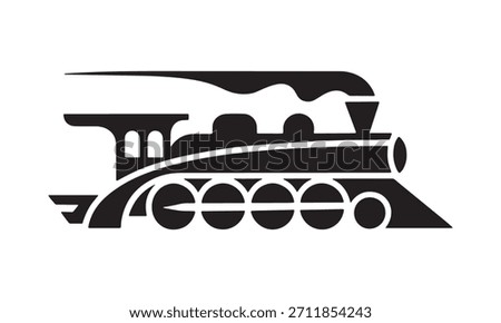 Elegant side profile of a steam train. Classic engine with smoke plume. Stylized railway vehicle.