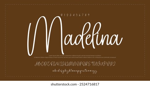 Fonte de assinatura elegante tipo de script para convites, cartazes, logotipos e quadrinhos. Ilustração Vektor Stock.