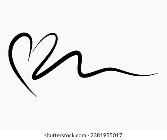 Elegant signature of love or heart sign. Hand drawn continuous line script. Cursive text of heart lettering vector suitable for card, wedding, note.