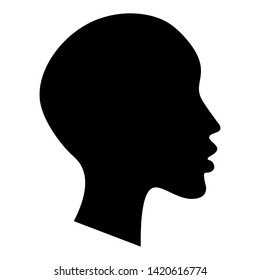 Elegant silhouette of bald or short haired female head and face. White and black style
