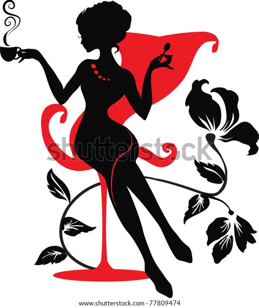 Download Elegant Silhouette Beautiful Woman Cup Coffee Stock Vector ...