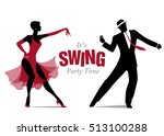 Elegant silhouette couple dressed in 1950s clothes style, dancing jazz or swing