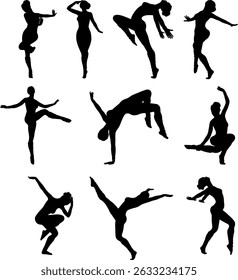 Silhueta elegante de uma mulher dançarina. Ideal para projetos com temas de dança, a imagem simboliza a beleza e a fluidez da dança. Silhueta detalhada abstrata perfeita para projetos artísticos.