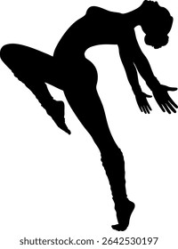 Elegant silhouette of a dancing woman. Ideal for dance-themed designs, the image symbolizes the beauty and fluidity of dance. Abstract detailed silhouette perfect for artistic projects.