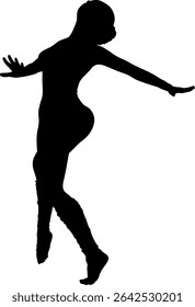 Silhueta elegante de uma mulher dançarina. Ideal para projetos com temas de dança, a imagem simboliza a beleza e a fluidez da dança. Silhueta detalhada abstrata perfeita para projetos artísticos.