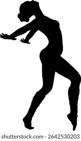 Silhueta elegante de uma mulher dançarina. Ideal para projetos com temas de dança, a imagem simboliza a beleza e a fluidez da dança. Silhueta detalhada abstrata perfeita para projetos artísticos.