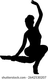 Silhueta elegante de uma mulher dançarina. Ideal para projetos com temas de dança, a imagem simboliza a beleza e a fluidez da dança. Silhueta detalhada abstrata perfeita para projetos artísticos.
