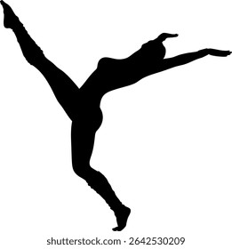 Elegant silhouette of a dancing woman. Ideal for dance-themed designs, the image symbolizes the beauty and fluidity of dance. Abstract detailed silhouette perfect for artistic projects.
