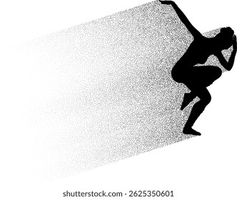 Elegant silhouette of a dancing woman with particles flow. Ideal for dance-themed designs, the image symbolizes the beauty and fluidity of dance. Perfect for artistic projects and dance promotions.