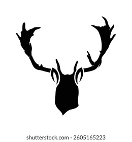 Elegant Silhouette of a Deer Head with Antlers. silhouette of a deer, deer head silhouette, deer silhouette icon
