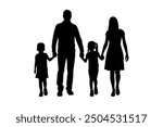Elegant silhouette of a family of four holding hands, capturing the essence of unity and love. Ideal for designs that celebrate togetherness, harmony, and familial bonds