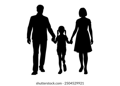 Elegant silhouette of a family of four holding hands, capturing the essence of unity and love. Ideal for designs that celebrate togetherness, harmony, and familial bonds