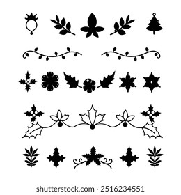 Elegant silhouette floral Christmas border design featuring intricate floral patterns perfect for holiday cards, decorations, and seasonal templates. Ideal for festive digital projects and prints.