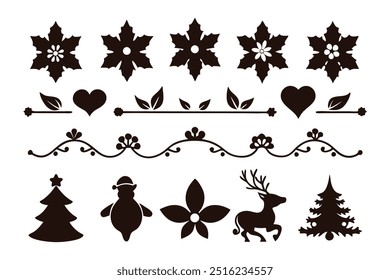 Elegant silhouette floral Christmas border design featuring intricate floral patterns perfect for holiday cards, decorations, and seasonal templates. Ideal for festive digital projects and prints.