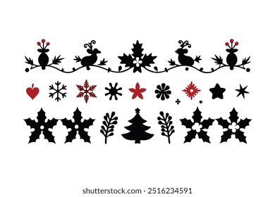 Elegant silhouette floral Christmas border design featuring intricate floral patterns perfect for holiday cards, decorations, and seasonal templates. Ideal for festive digital projects and prints.