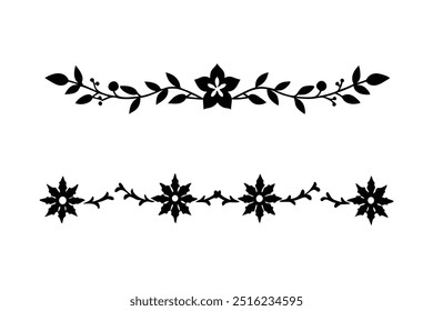 Elegant silhouette floral Christmas border design featuring intricate floral patterns perfect for holiday cards, decorations, and seasonal templates. Ideal for festive digital projects and prints.
