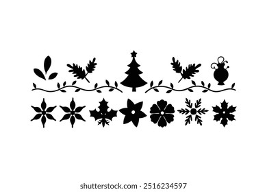 Elegant silhouette floral Christmas border design featuring intricate floral patterns perfect for holiday cards, decorations, and seasonal templates. Ideal for festive digital projects and prints.