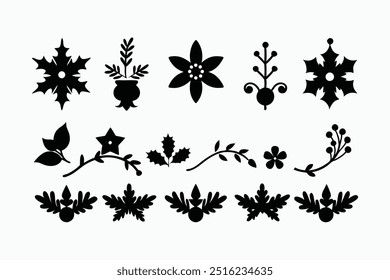 Elegant silhouette floral Christmas border design featuring intricate floral patterns perfect for holiday cards, decorations, and seasonal templates. Ideal for festive digital projects and prints.