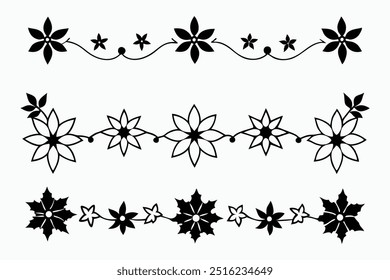 Elegant silhouette floral Christmas border design featuring intricate floral patterns perfect for holiday cards, decorations, and seasonal templates. Ideal for festive digital projects and prints.