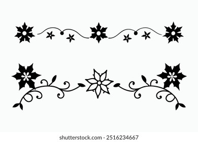 Elegant silhouette floral Christmas border design featuring intricate floral patterns perfect for holiday cards, decorations, and seasonal templates. Ideal for festive digital projects and prints.