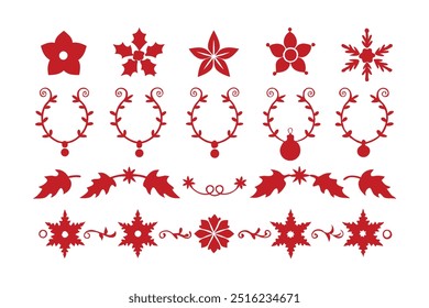 Elegant silhouette floral Christmas border design featuring intricate floral patterns perfect for holiday cards, decorations, and seasonal templates. Ideal for festive digital projects and prints.
