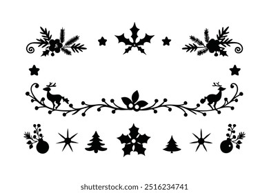 Elegant silhouette floral Christmas border design featuring intricate floral patterns perfect for holiday cards, decorations, and seasonal templates. Ideal for festive digital projects and prints.